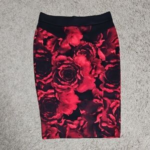 Bisou Bisou Red and Black Pencil Skirt Knee-Length Cocktail